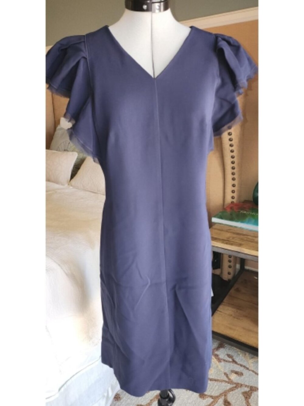 NWT Rebecca Taylor Sleeveless Ruffle Dress Navy Blue 0